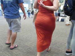 Just Married fat booty bride in a dress at airport Pt 1